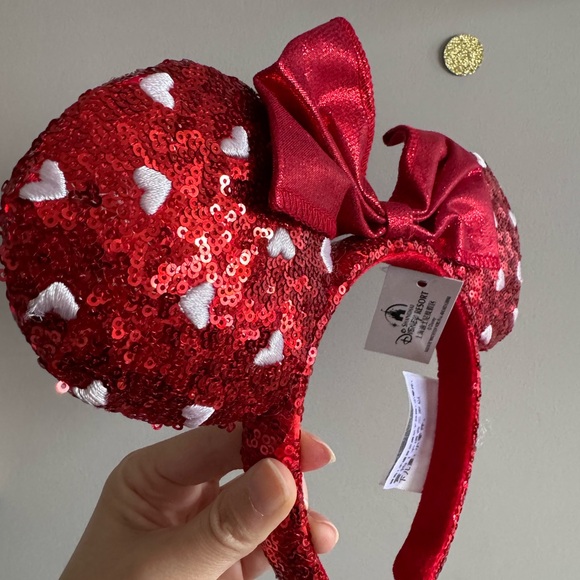 Valentine’s Day Minnie Mouse Ears Headband – Red Sequin with Heart Accents - Picture 8 of 8